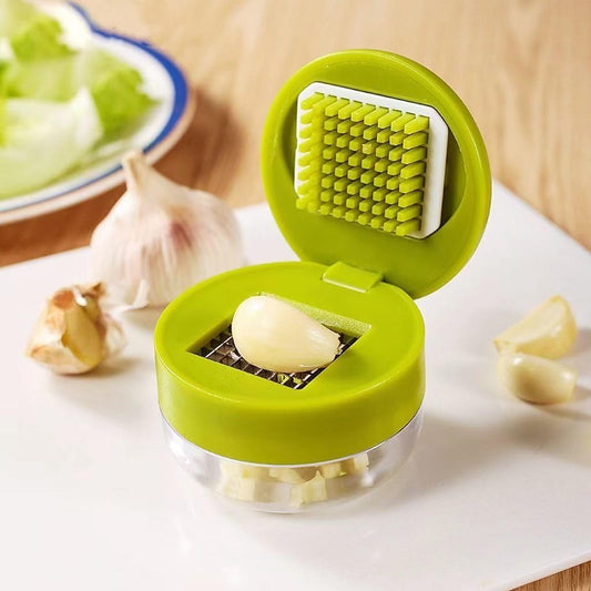 Mini Garlic Chopper and Press, ABS and Stainless Steel Garlic Slicer Handheld Ginger Masher with Storage Case