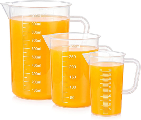 3-Piece Liquid Measuring Cups Set, 100ml 300ml 1000ml Clear Plastic Measuring Cup with Spout, BPA Free Nesting Measuring Tools for Kitchen Cooking & Baking