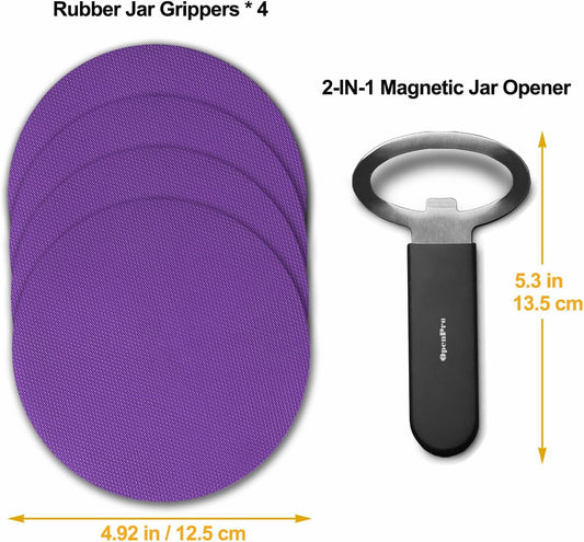 Magnetic Jar Opener Gripper, Jar Openers Top Rated For Seniors Weak Hands, Bottle Opener Built-In, 2-IN-1 Jar & Bottle Opener x 1, Black, Rubber Jar Openers Gripper x 4