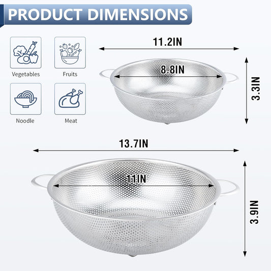 Colander Stainless Steel 3-Quart with Base, Strainer for Kitchen Food