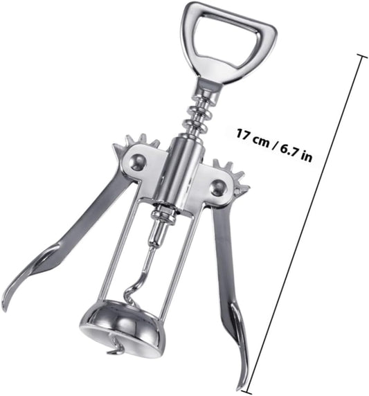 Silver Plated Wing Corkscrew Wine Bottle Opener Alloy Manual Cork Remover for Home Bar and Restaurant Use