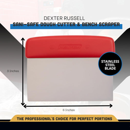 17303R 6" x 3" Dough Cutter and Scraper, Stainless Steel Blade with Slip-Resistant Red Polypropylene Handle, Pastry Prep Tool for Bakeries, NSF Certified, Made in USA