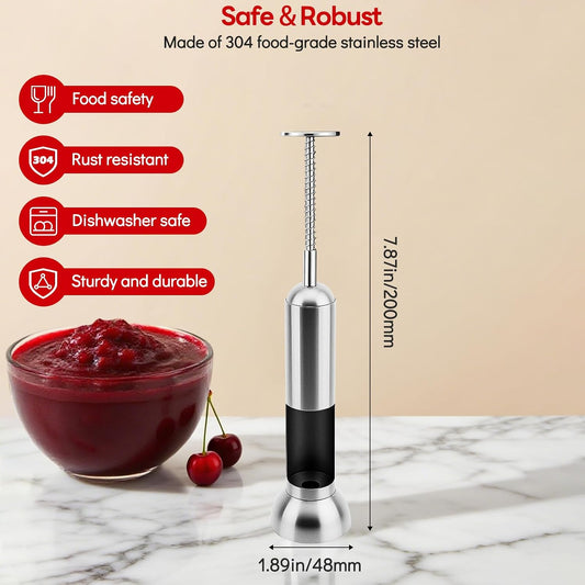 Cherry Pitter Tool, Single-Hole 304 Stainless Steel Cherry Pit Remover for Fresh&Maraschino Cherries, One-Hand Press Fruit Pit Corer Kitchen Tool, Dishwasher, Easy to Clean (Small)
