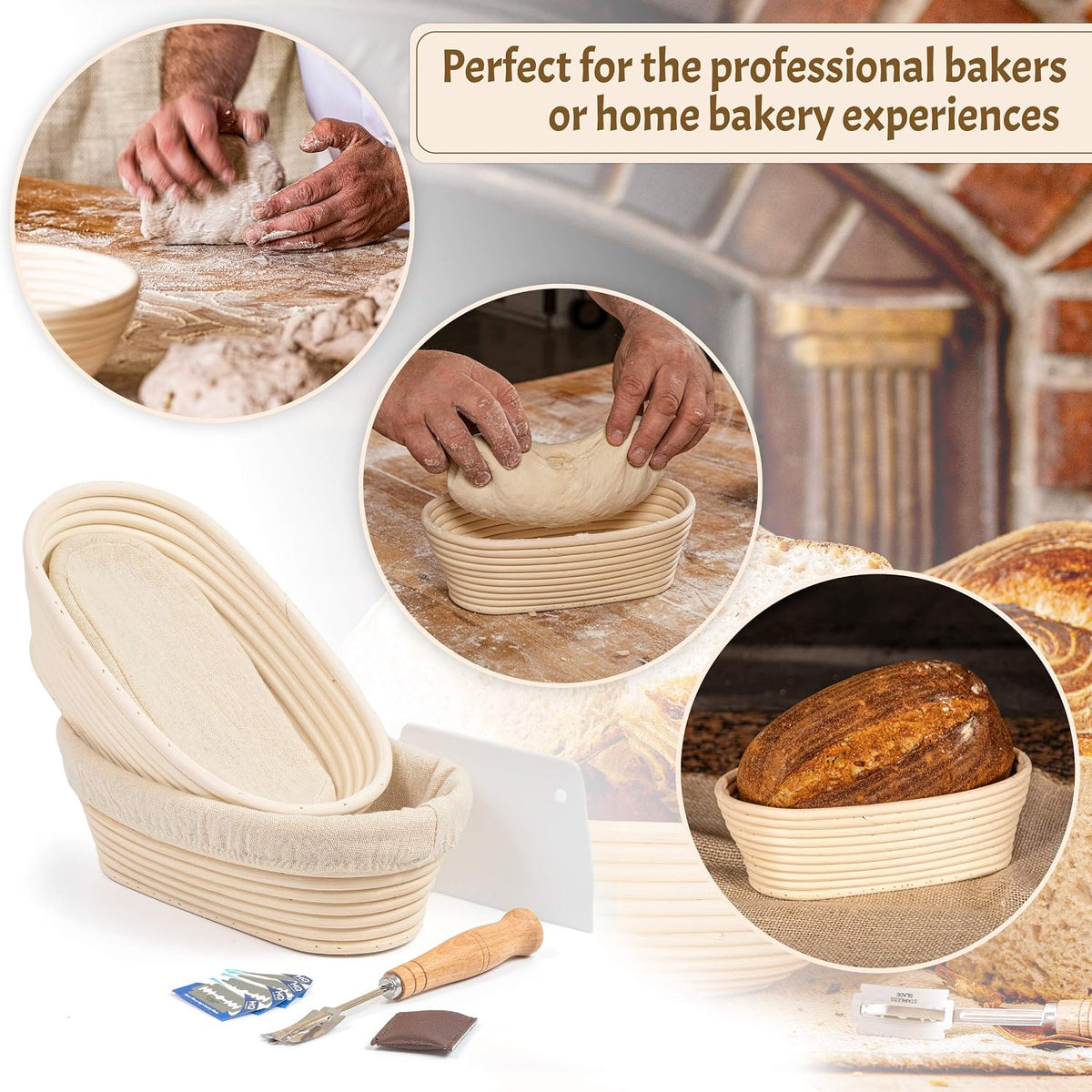 Sourdough Starter Kit – Complete Sourdough Bread Baking Supplies with 24oz Glass Sourdough Starter Jar, 9” Round & 10” Oval Banneton Proofing Basket Set, Sourdough Tools – Artisan Gift for Bakers