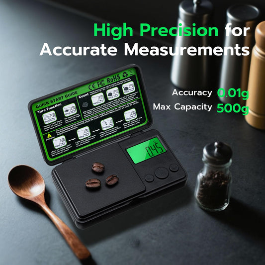 Digital Pocket Gram Scale 500g x 0.01g High Precision Mini Kitchen Scale with LCD Display for Food, Jewelry, Coin, Coffee, Grains, Powder Medicine