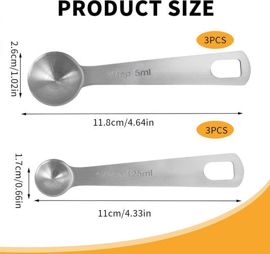 6 Pcs of Teaspoon Measuring Spoons, Stainless Steel Table Spoons 1 Tsp Scoop 1/4 Tablespoon, Comfortable Grip Handle, Precise Scale, Suitable for Kitchen Baking and Cooking, Etc.