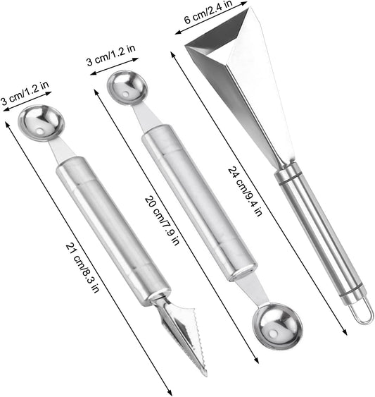 Fruit Carving Tools, Fruit Carving Knife Pack of 3, Stainless Steel Vegetable Carving Tools, Melon Baller Scoop DIY Carving Knives for Home Kitchen
