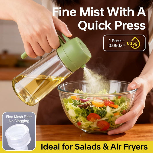 2Pcs Glass Oil Sprayer for Cooking 16oz/470ml, Kitchen Gadget for Air Fryer, Salad, BBQ, Frying(White) (Black+Green)