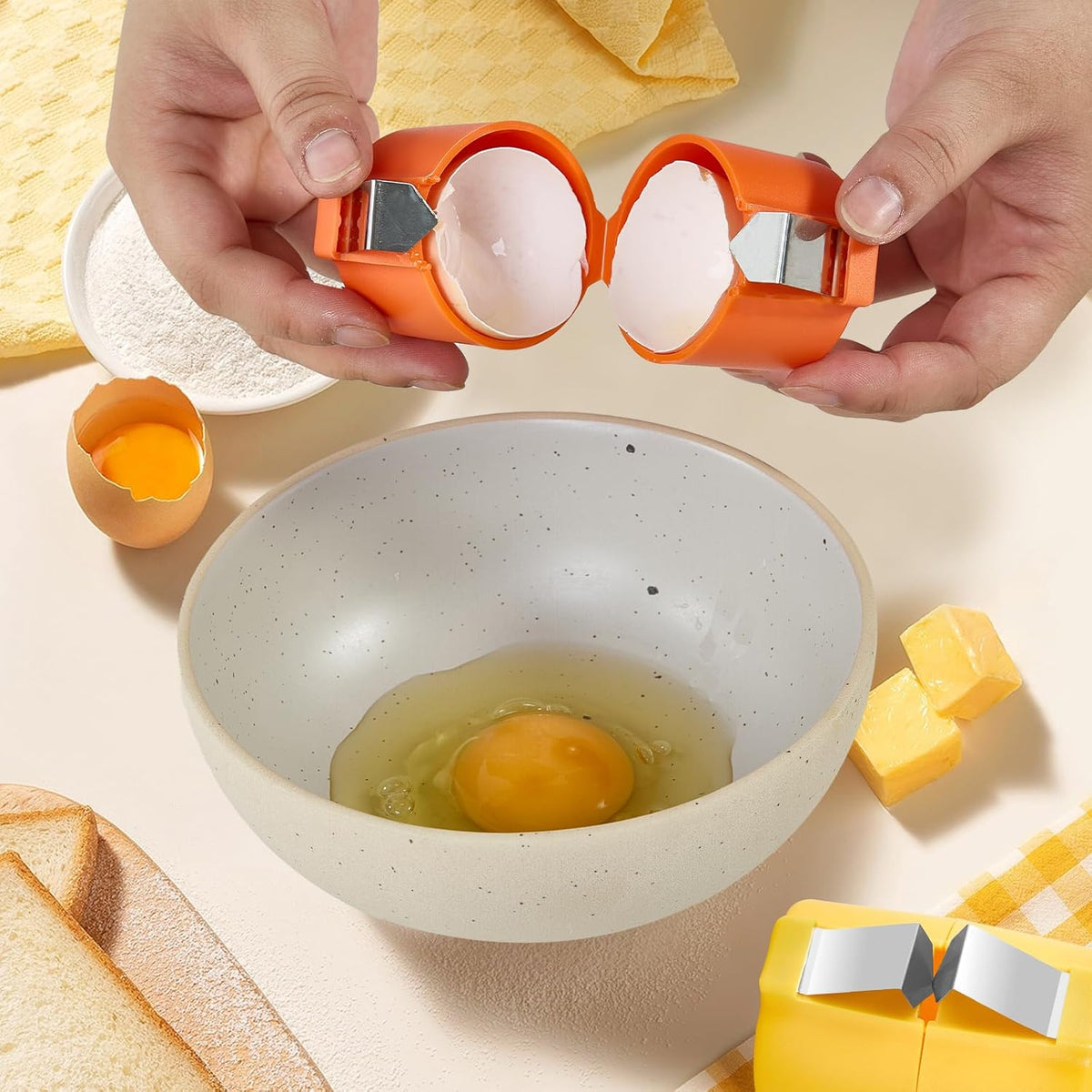 Egg Shell Opener, 2025 Upgraded Stainless Steel Egg Cracker Tool, Egg Topper Cutter Tool, Ideal for Raw Eggs, Handheld, Convenient for Home & Camping, Kitchen Gadgets (Yellow)