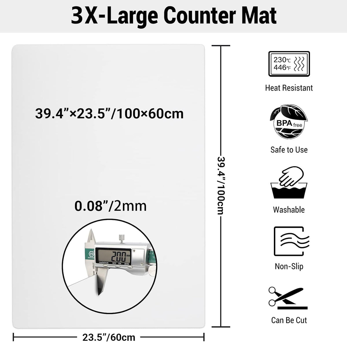 35.6x23.5in 2mm Silicone Mats for Kitchen Counter, Thick Heat Resistant Silicone Mat, Extra Large Non-Stick Pastry Mat Glass Top Stove Cover Countertop Protector for Baking Coffee Bar Translucent
