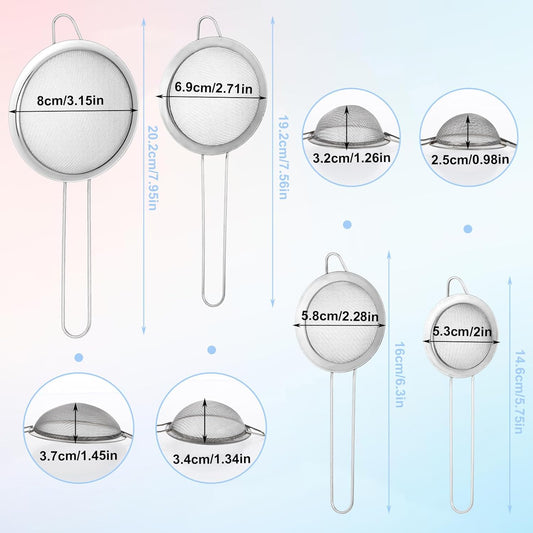 4 Pcs Stainless Steel Fine Mesh Strainer 4 Sizes Small Sieves with Handles Versatile Kitchen Strainer for Steeping Loose Leaf Tea Straining Cocktail Juice and Sifting Flour Sugar