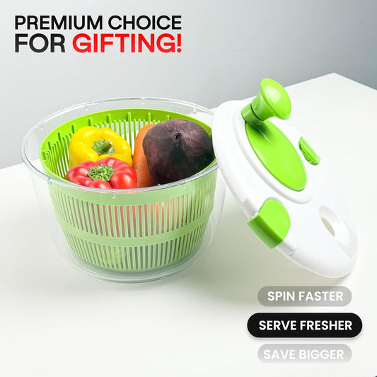 Salad Spinner | Spin & Dry Fruits, Vegetables & Greens Fast | Lettuce Washer with Dual Drain Holes | BPA-Free, Easy to Clean | 5.3 Quart Large Capacity
