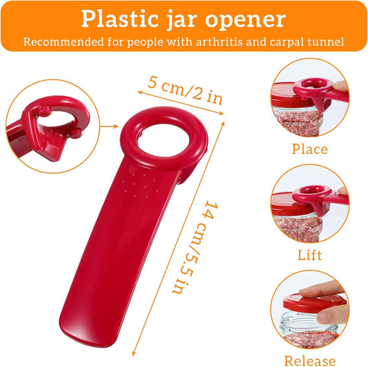 2 PACK Jar Opener, Easy Grip Jar Opener Gripper, Jar Key for Seniors, Arthritis, Carpal Tunnel Sufferers, Durable Plastic Jar Lid Opener(Orange/Rose Red)