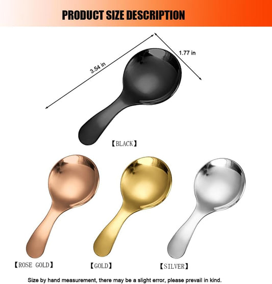 5PCS Short Handle Spoon, Stainless Steel Mini Spoons Thickened Small Round Spoon For Salt Condiments Dessert Tea Coffee (Black)