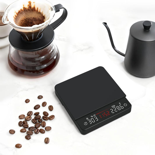 Coffee Scale with Timer, 2kg/0.1g, Ratios & Flow Rate Display | Rechargeable Espresso Scale, For Pour-Over, French Press, Barista-Grade Precision, Black, Digital Kitchen Weighing
