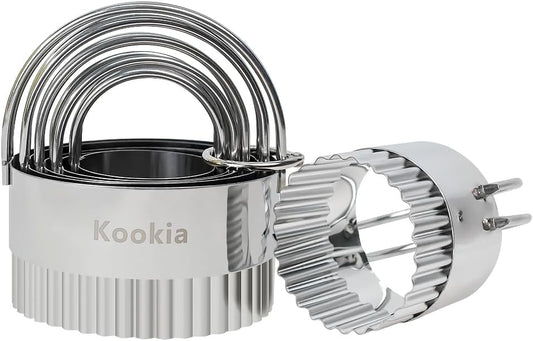 Stainless Steel Biscuit Cutters Set for Baking (5 Pieces) | Fluted Round Cookie Cutters with Handle | Professional Baking Dough Tools