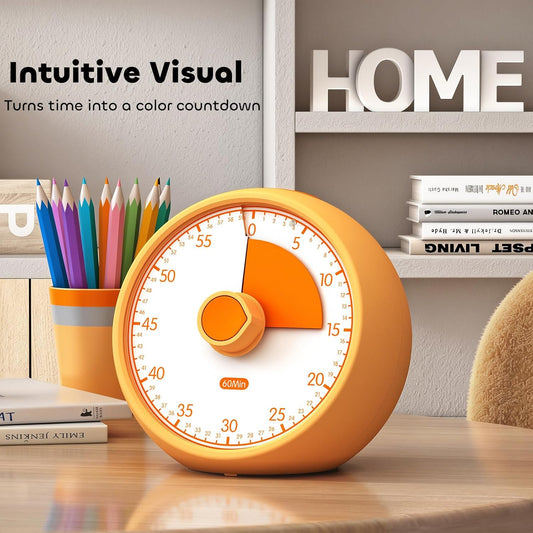 Visual Timer for Kids 60-Minute Countdown Timer with Optional Alarm, Focus Tool for ADHD & Autism, Time Management for Homework, Chores, Office, Kitchen, Teaching & Study Routines (Orange)