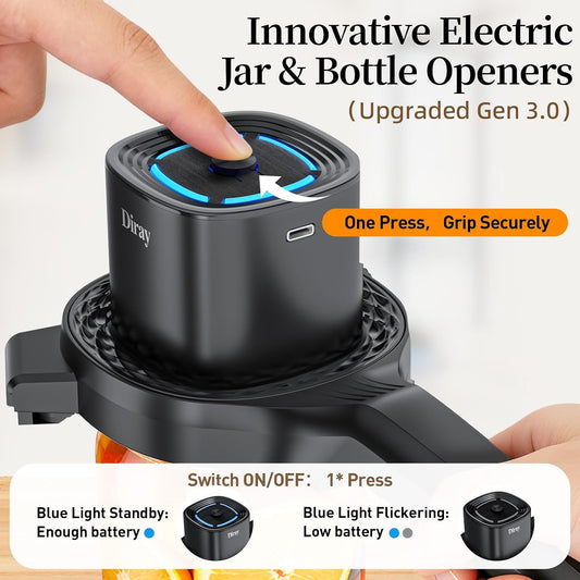 2-in-1 Electric Jar & Bottle Opener, Power-Clamp Auto Lock & Manual Twist, Smooth Mechanical Feel, Durable Tool for Arthritis Sufferers & Elderly, Free Anti-Slip Gripper Pad