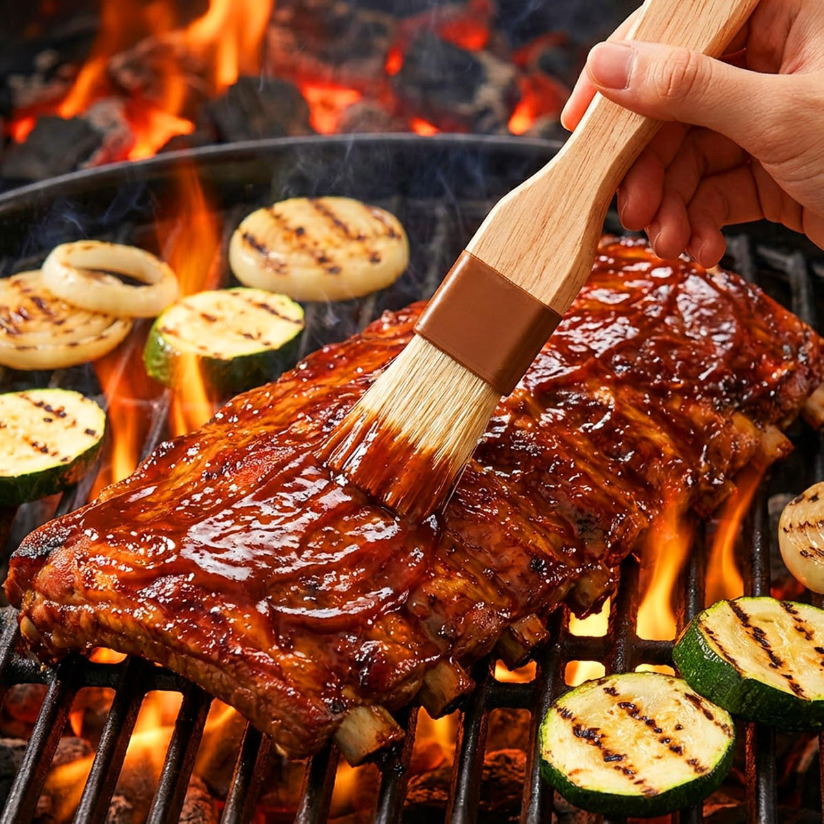 3Pcs Pastry Basting Brush for Cooking and Baking, 1" Boar Bristles and Beech Hardwood Handles Food Grade Culinary Oil Brushes for Barbecue Butter Grill BBQ Sauce Baster Marinade Kitchen Egg Wash Brush