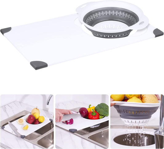 Over Sink Cutting Board with Collapsible Colander,Non-Slip 11x17.7in