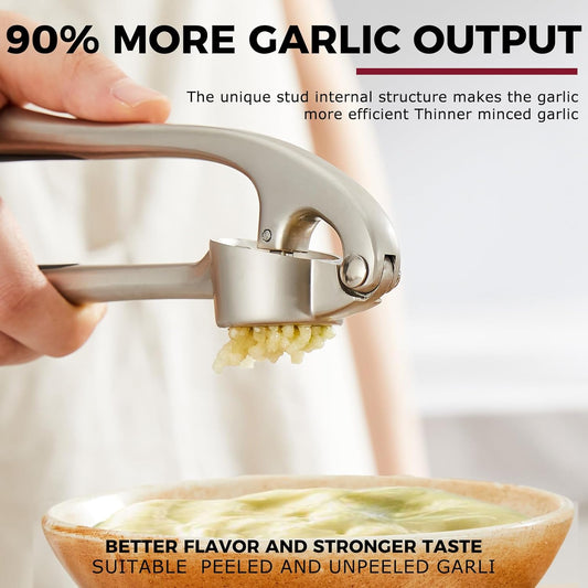 High Effective Garlic Press With Studs, Heavy Duty Garlic Mincer, Easy to Squeeze and Clean, Rust Proof, Ginger Crusher- Imperial Silver