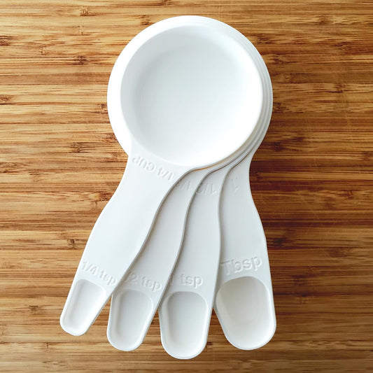 2-in-1 Measuring Cups & Spoons Set (4-Piece) - Nesting Space-Saving Kitchen Gadget - BPA-Free Food Grade Plastic - Dishwasher Safe for Baking, Cooking, Coffee - White