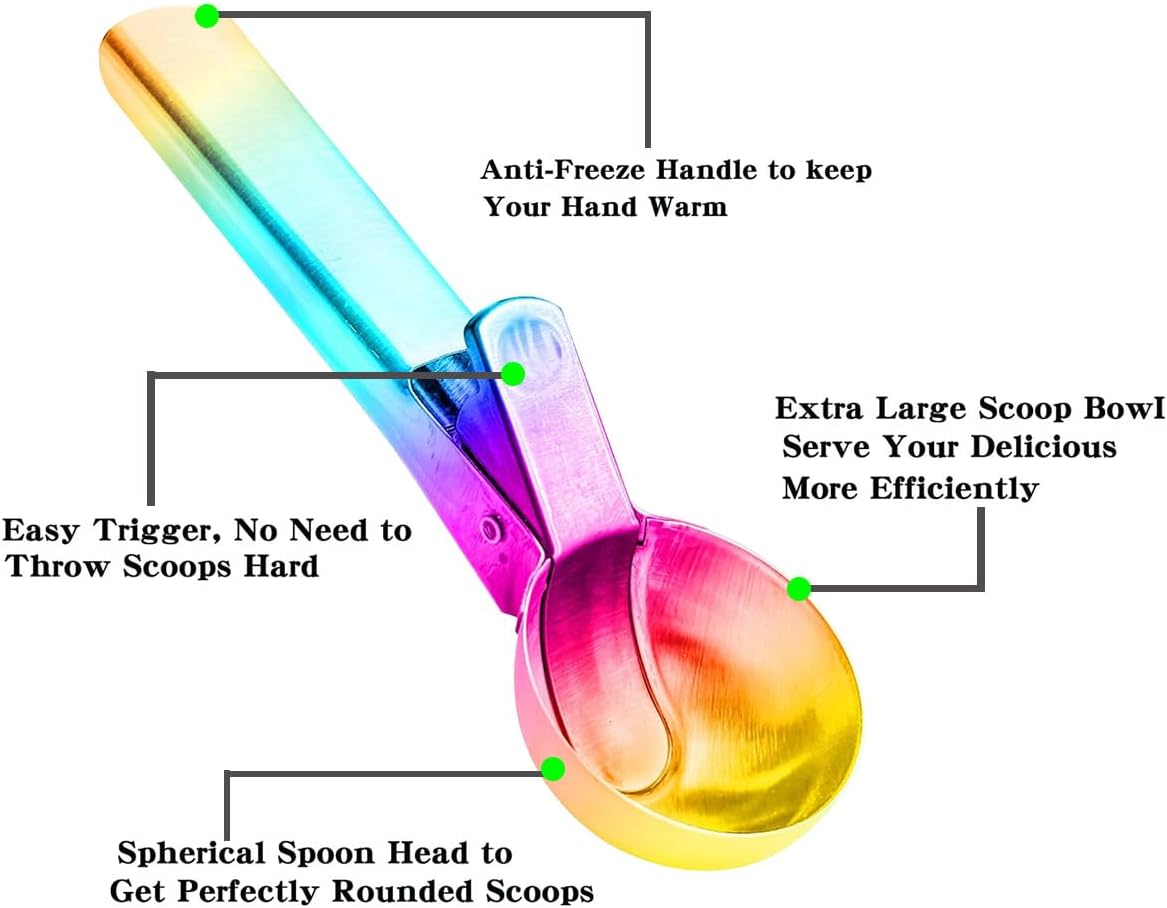 Premium Ice Cream Scoop, Stainless Steel Ice Scoop with Trigger & Ergonomic Handle - One-Push Release for Perfect Scooping, Dishwasher Safe for Ice Cream, Gelato, Sorbet, Cake Batter (1p-silver)