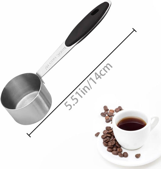 2 PCS 1/8 Cup Stainless Steel Measuring Scoops Coffee Measuring Scoop 30ML Small Coffee Scoop Measuring Cup with Black Silicone Handle Large Capacity And Comfortable Hand Feeling Tablespoon
