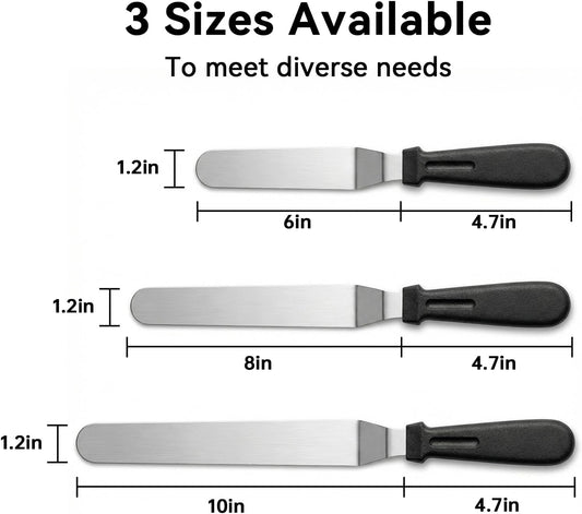 3 PCS Icing Spatulas, Offset Spatula, 6, 8 & 10 Inch
