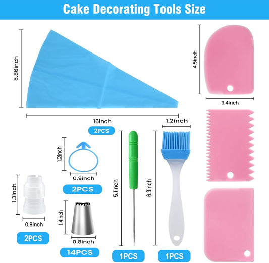 Piping Bags and Tips Set, 16 inch Silicone Pastry Bags 14 Tips | Food Grade Silicone, Anti-Burst Thickened, Easy Clean, Reusable, Cake Decorating Kit for Beginners, for Birthday Cake Cookies