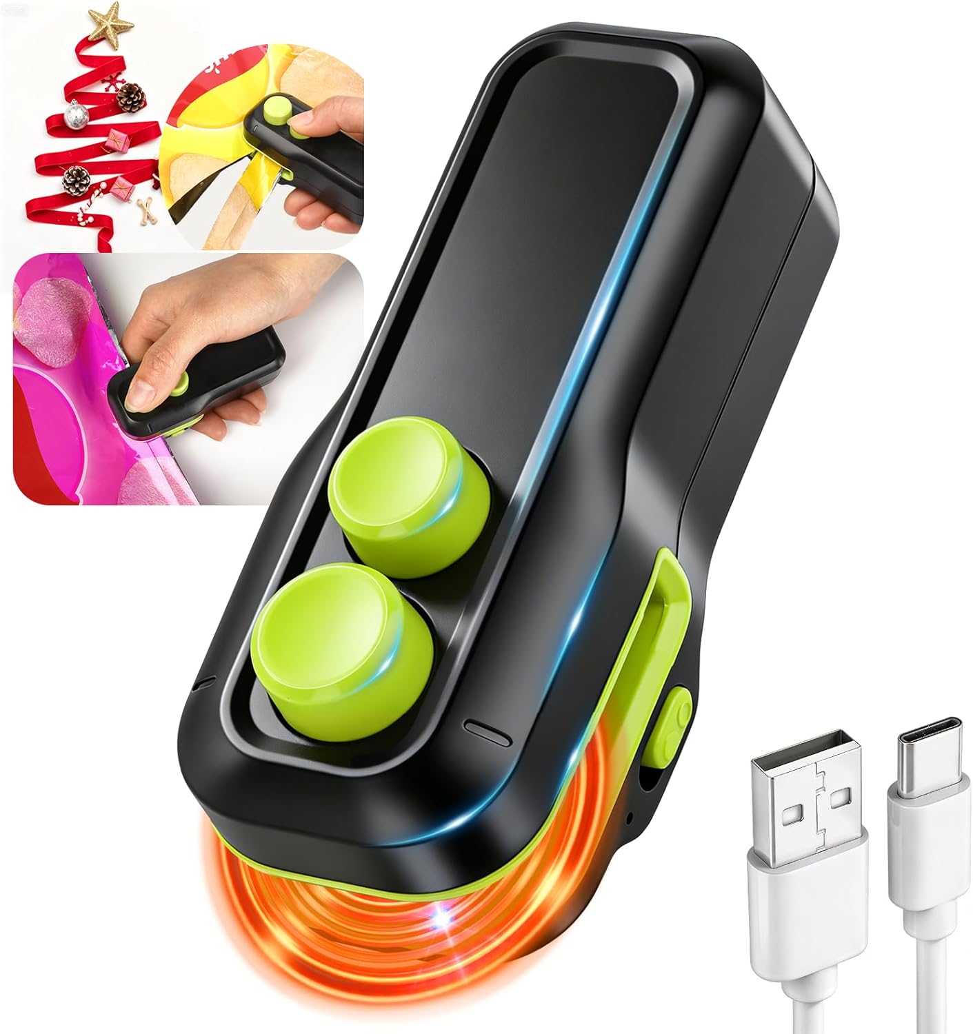 Mini Bag Sealer, 2 in 1 Rechargeable Heat Sealer and Cutter with Magnet, Portable Chip Bag Sealer for Plastic Bags Food Storage Snacks Freshness (Black)