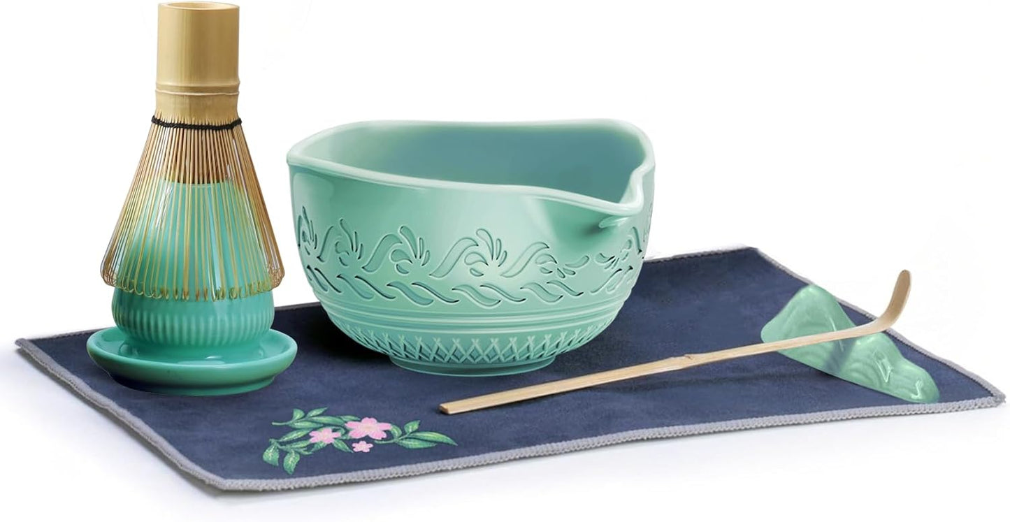 510mL Matcha Whisk Set: 8 Pcs Complete Ceramic Matcha Kit with Handcrafted Bamboo Chasen & Bowl - Frothy Tea Ceremony, Romantic Morning Ritual - Gift for Mom & Beginners