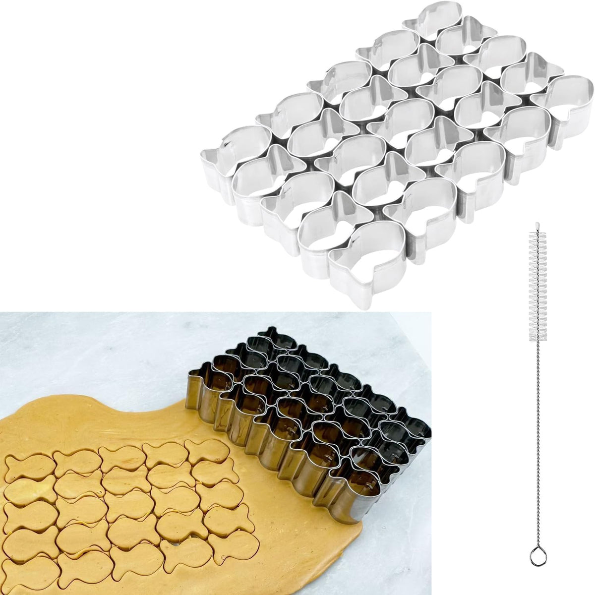 25PCS Stainless Steel Mini Goldfish Cookie Cutter Set Cookie Embossing Baking Tool Pastry Non Stick Dough Tool with Cleaning Brush For DIY Creative Projects