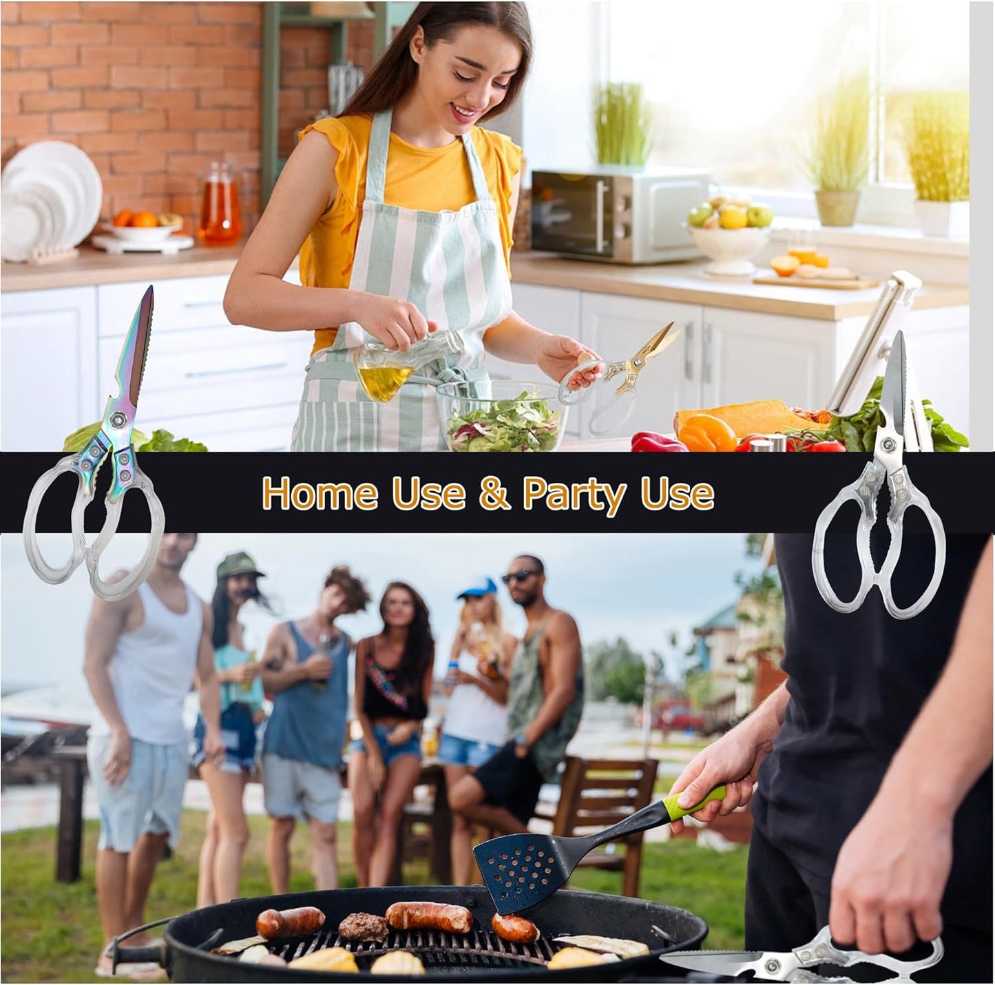 AWinjoy Kitchen Scissors, Heavy Duty Sharp Shears Dishwasher Safe, Kitchen Accessories Cooking Shears for Meat Chicken Fish Poultry Herb Bread (gold)