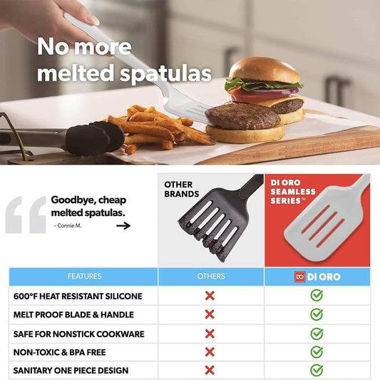 New Seamless Series Moda 4-Piece Silicone Turner Spatula Set - 600°F Heat-Resistant Flexible Kitchen Spatulas for Nonstick Cookware - Flippers for Eggs & Pancakes - Utensils for Cooking (Stone)