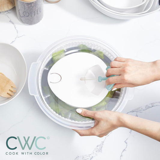 Collapsible Salad Spinner - 4 QT Space Saving Lettuce Dryer with Folding Collapsible Colander Great for Washing and Drying Fruit and Vegetables (Sage)