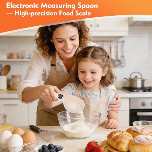 Electronic Digital Polygons Measuring Spoon, High Precision Food Scale with 5 Units (g/ml/cup/fl/oz), LCD Display Kitchen Gadget, Measuring Spoons & Cookie Scoop for Baking, Pet Food(No battery