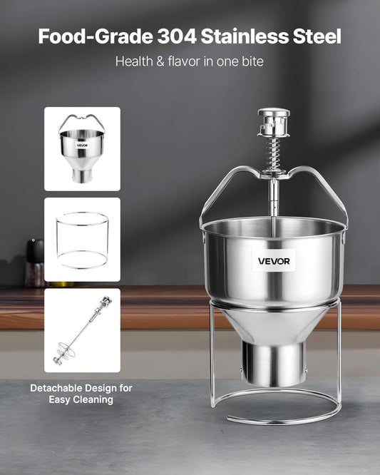 Donut Depositor, Large Capacity Manual Donuts Dropper, 304 Stainless Steel Commercial Batter Dispenser, 6 Thicknesses Adjustment Doughnut Hopper with Stand, For Restaurant Cafe Bakery Kitchen