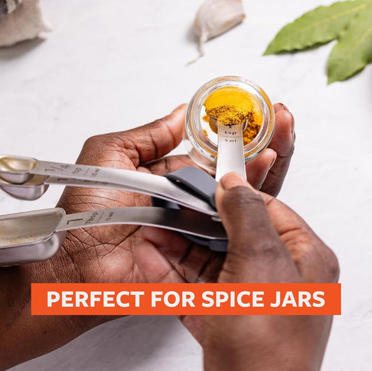 Level Up Precision Stainless Steel Measuring Spoons, 4-Piece Set - 1/4 tsp, 1/2 tsp, 1 tsp, and 1 Tbsp - Perfect for Spice Jars - Dishwasher Safe