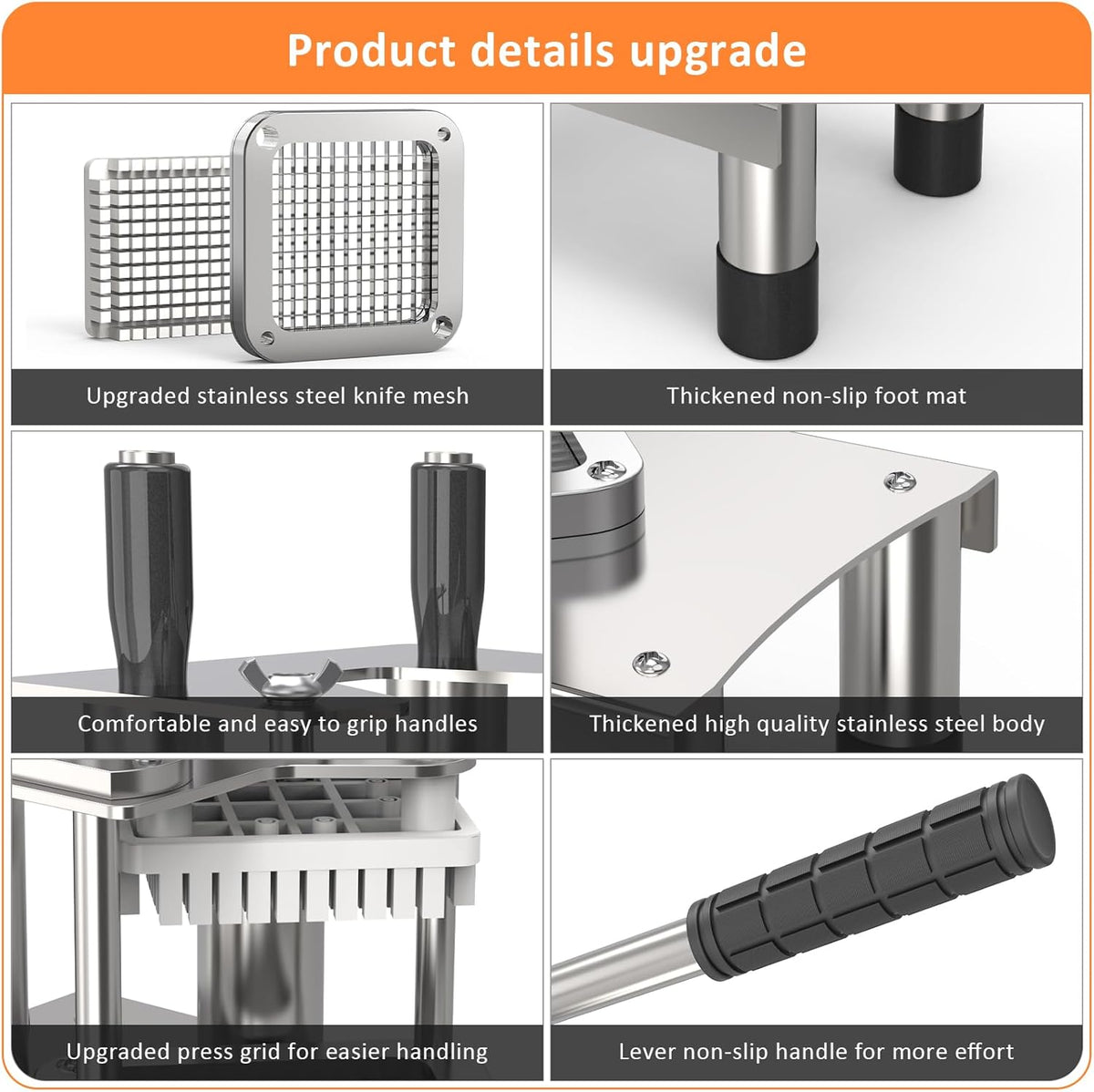French Fry Cutter, Commercial Vegetable Chopper Potato Cutter with 3 Stainless Steel Blades (1/4", 3/8", 1/2"), Non-Slip Suction Base, Great for Potato, Carrot, Cucumber, Air Fryer & Restaurant Prep