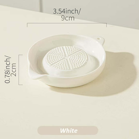 2 Pcs 3.5 Inch White Ceramic Grater Plate for Ginger, Garlic, Onion, Cheese, Lemon, Chocolate, Vegetables and Fruits for Kitchen (2 Pcs, White)