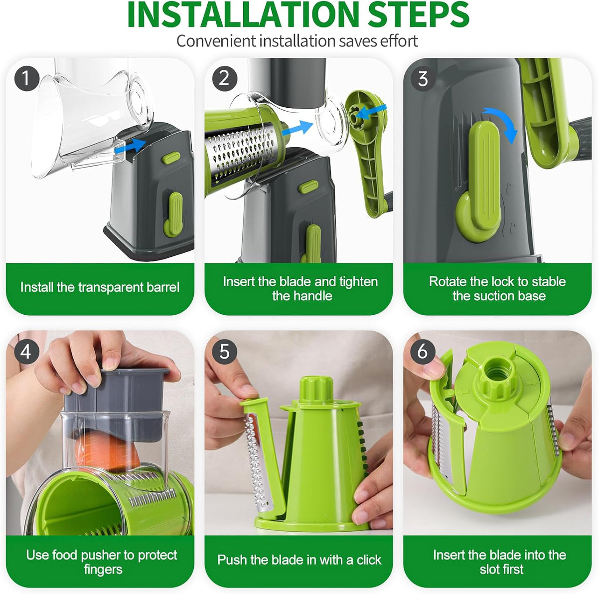 Rotary Cheese Grater Cheese Shredder with 5 Interchangeable Blades, Rotary Grater with Non-slip Suction Base Hand Crank Slicer for Vegetable Nuts White