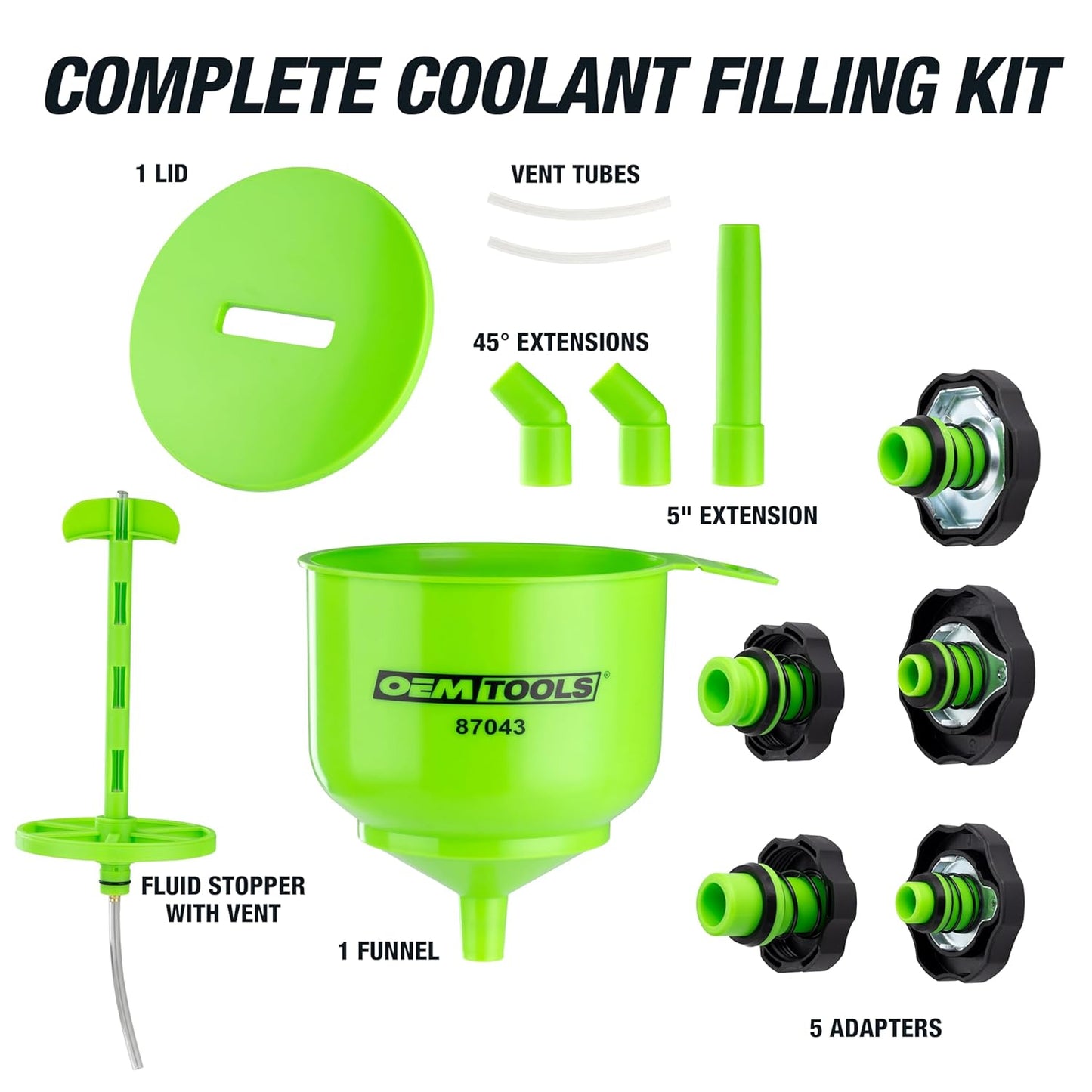 No-Spill Coolant Funnel Kit, 15 Piece Fluid and Oil Funnel Set, Allows Access To Hard-To-Reach Radiators