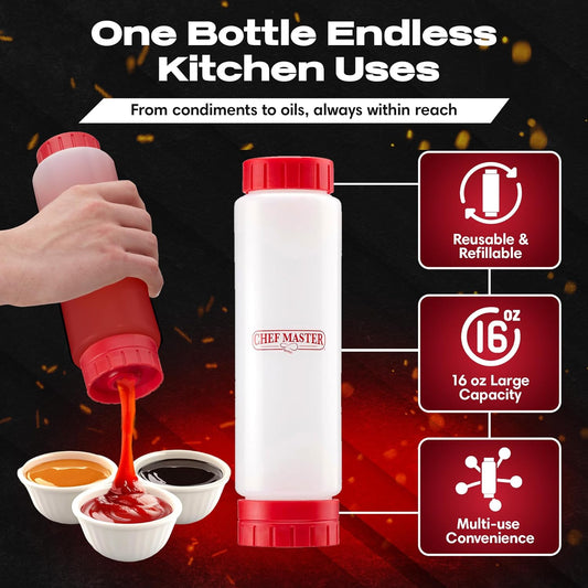 Chef Master 16 Oz. Squeeze Bottles for Sauces (6-Pack) - FIFO, Inverted - Condiment Squeeze Bottles for Liquids, Sauces, Batter & Dressing - Fill & Flip, Refillable - For Restaurants & Diners - 90291