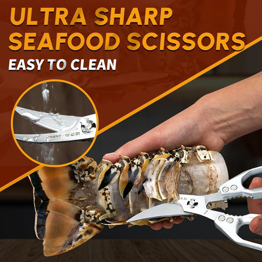 Huusk Kitchen Scissors for Food - Multifunction Kitchen Shears All Purpose | Stainless Steel Seafood Scissors for Meat, Fish, Chicken, Turkey, Ergonomic Non-Slip Silver Handle, Gifts for Women