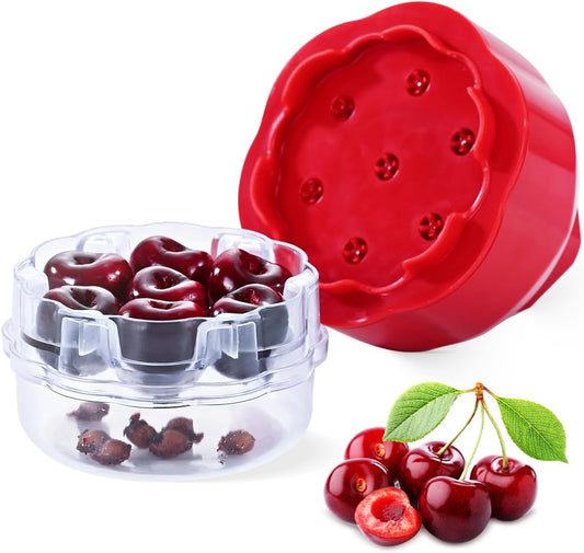 Cherry Pitter Tool with 7 Holes, Multiple Fruit Corer for Kitchen, Easy to Use for Making Cherry Jam - Pit 7 Cherries at Once, Support disassembly and cleaning(Red)