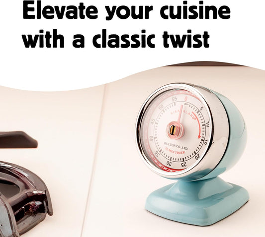 Kikkerland Vintage Streamline Timer – Retro Decor for Home & Kitchen – Windup Timekeeper in Blue