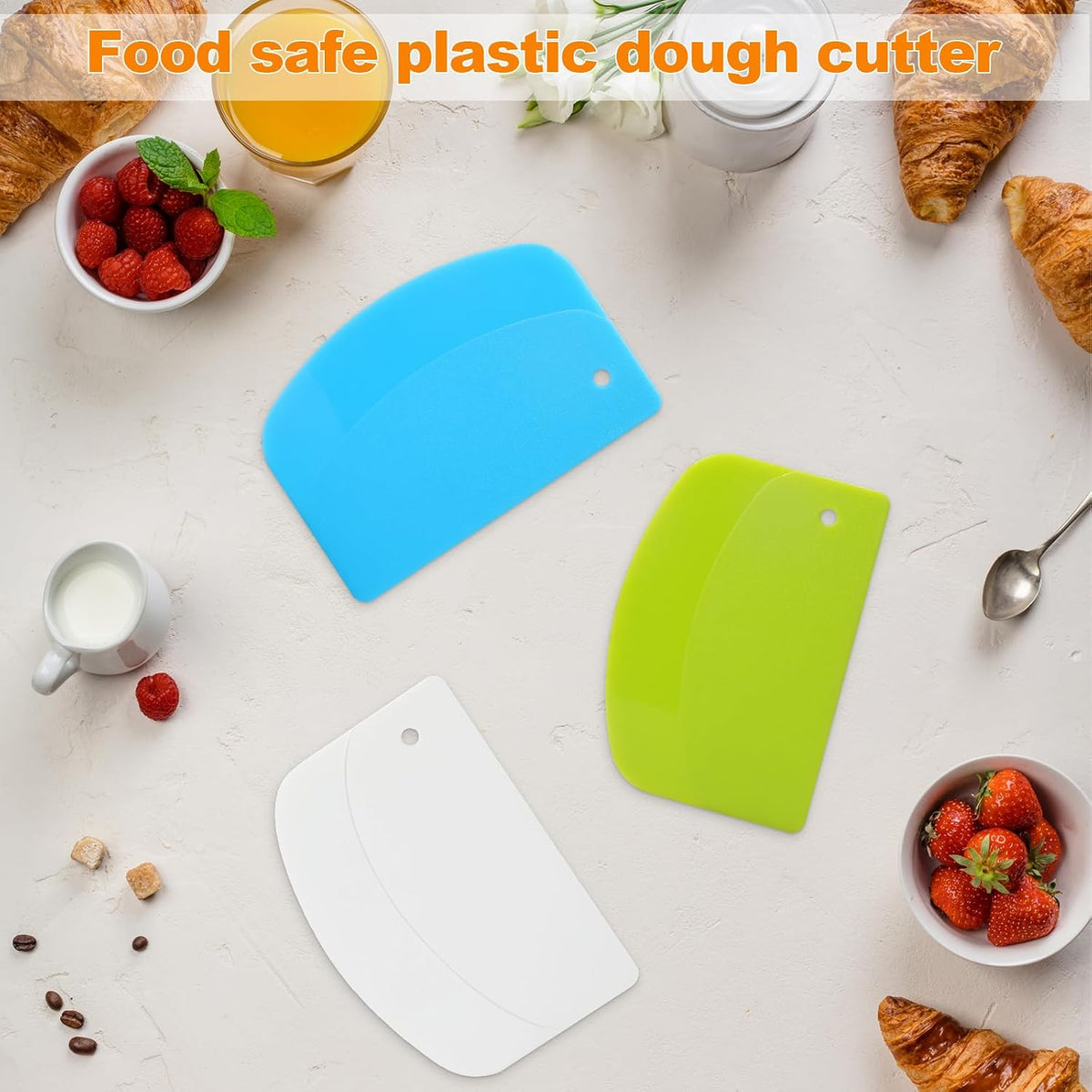 3 Pieces Food Dough Scraper, Plastic Multi - Purpose Kitchen Pastry Cutting Tool, Flexible Bowl Scraper with Curved Edge, Cake Baking Bench Scraper