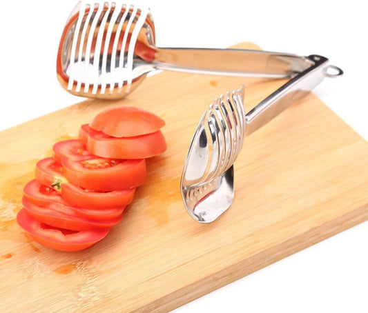 Tomato Lemon Slicer Holder Round Fruits Onion Shreader Cutter Guide Tongs with Handle Kitchen Cutting Potato Lime Food Stand Stainless Steel