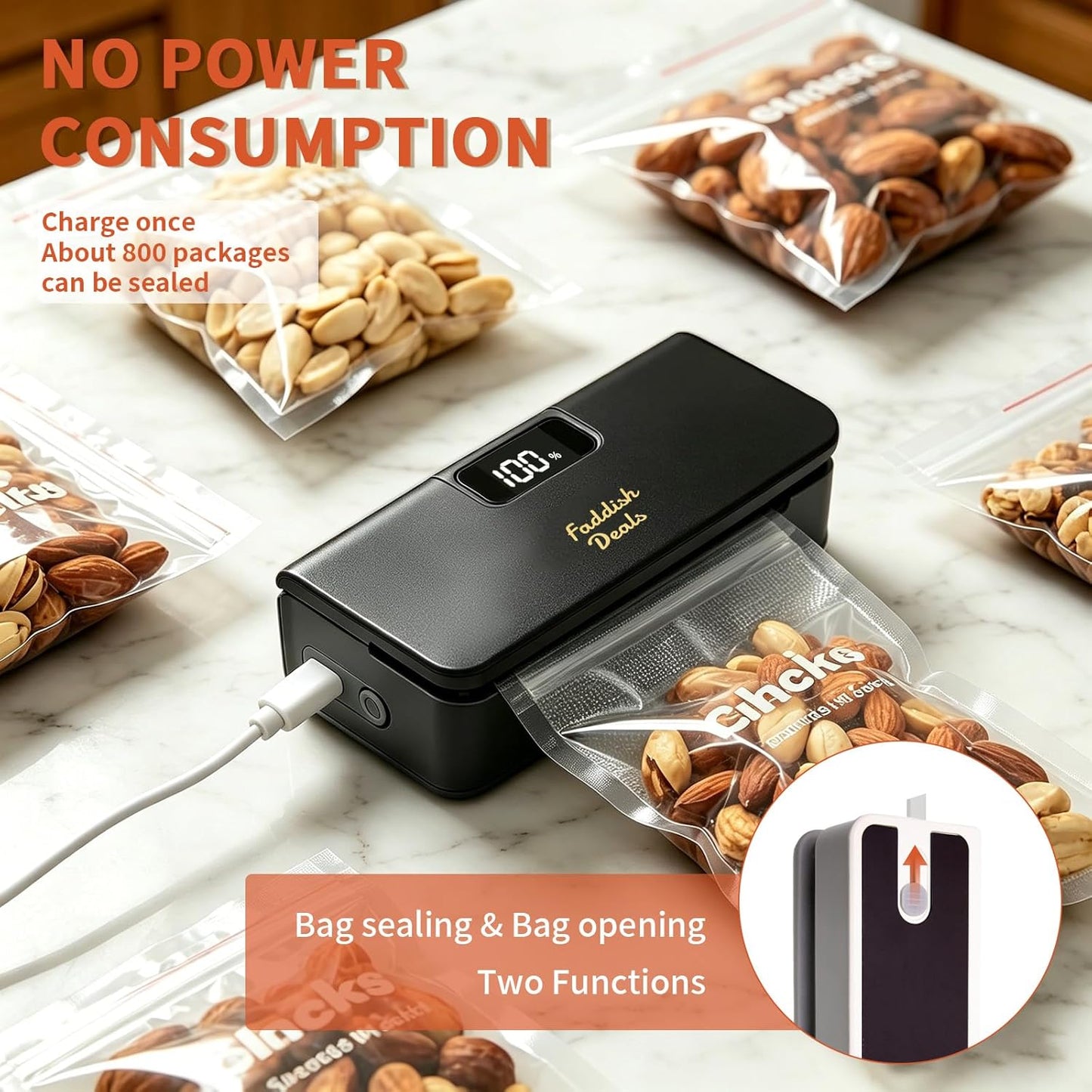 Mini Bag Sealer, 4.7" Rechargeable Heat Sealer and Cutter | Portable Sealer Machine with LED Power Display, with 6 Adjustable Gears, Capper Bag Resealer for Chips Snacks Mylar Bags